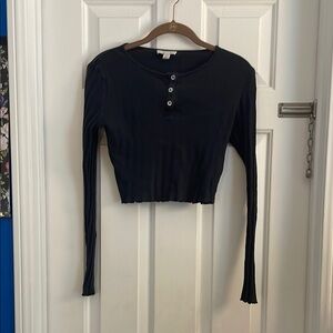 Topshop Black Ribbed Polo Crop Top